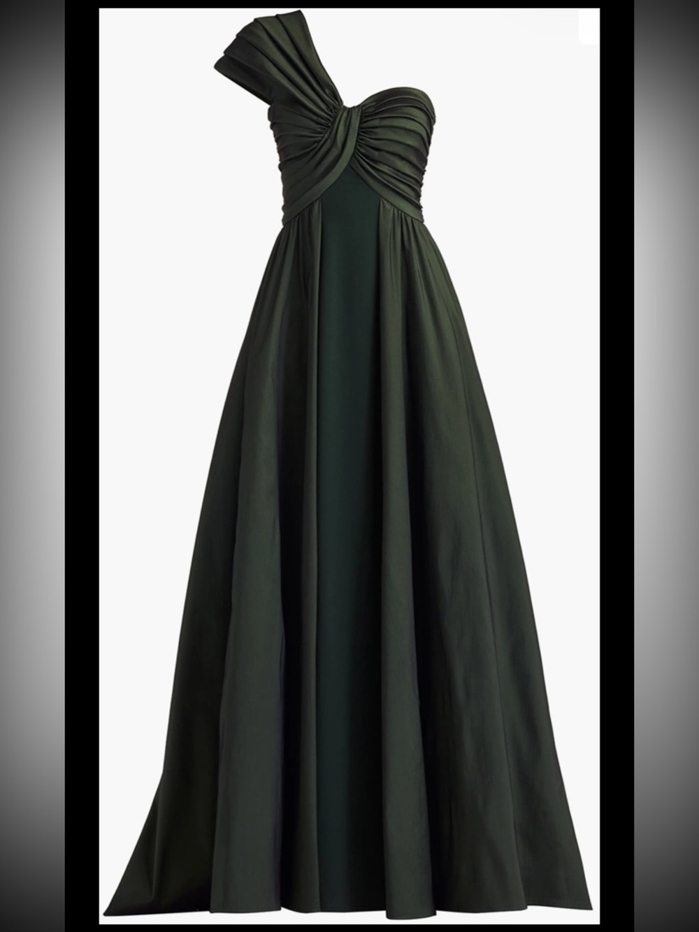 Tadashi Shoji One-Shoulder Taffeta/jersey Gown,dark Forest,sz12, New With Tag - Picture 5 of 14